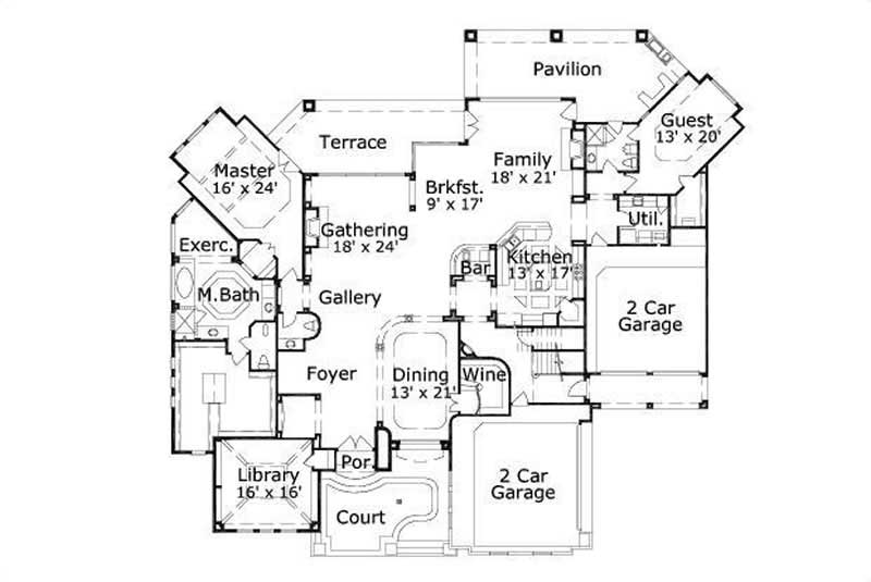 Floor Plan First Story of Country Plan #156-1738