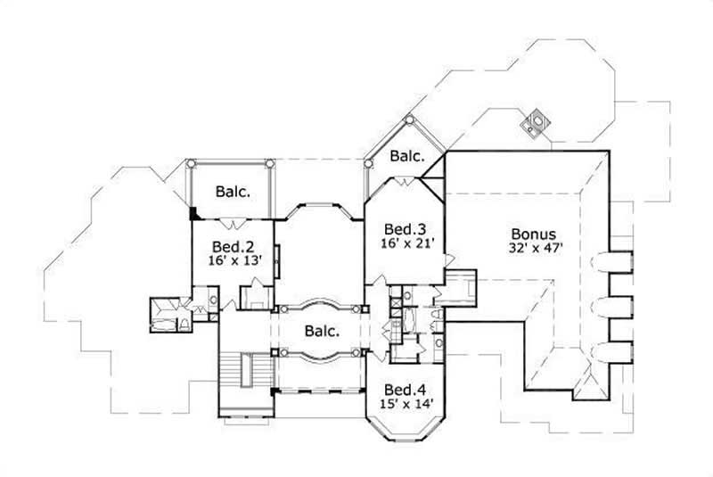 Floor Plan Second Story of Luxury Plan #156-1741