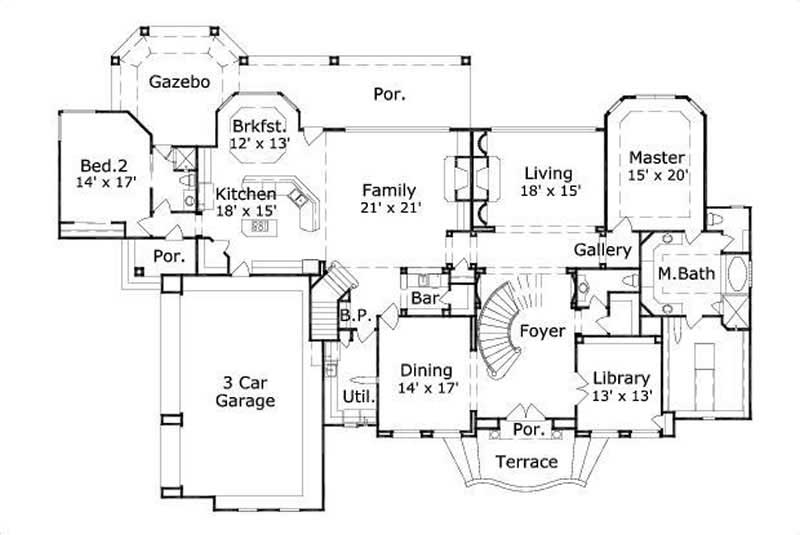 Floor Plan First Story of Luxury Plan #156-1742