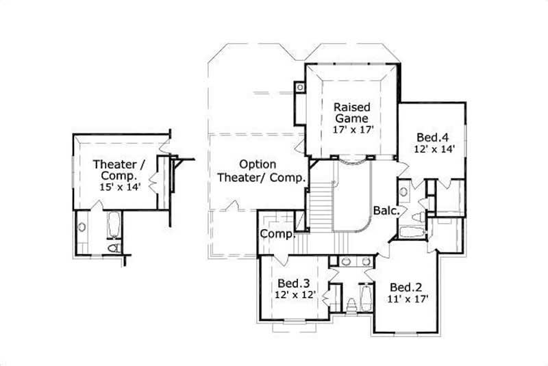 Floor Plan Second Story of Luxury Plan #156-1744