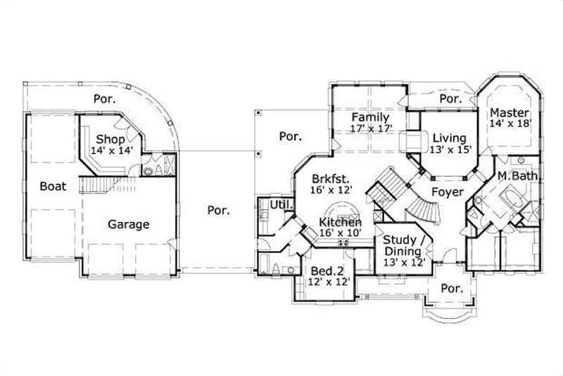 Floor Plan First Story of Country Plan #156-1748