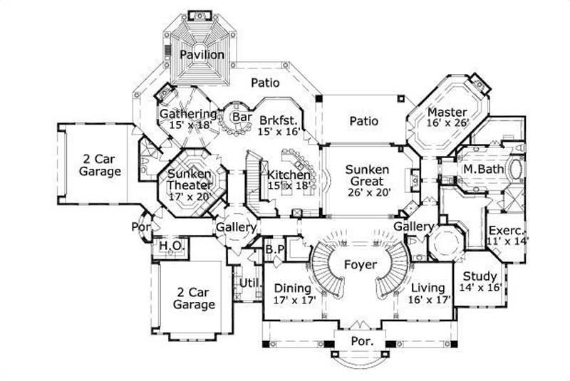 Floor Plan First Story of Luxury Plan #156-1749