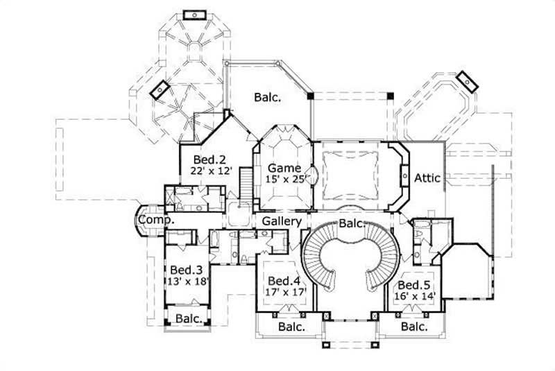 Floor Plan Second Story of Luxury Plan #156-1749