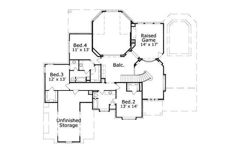 Floor Plan Second Story of Luxury Plan #156-1750