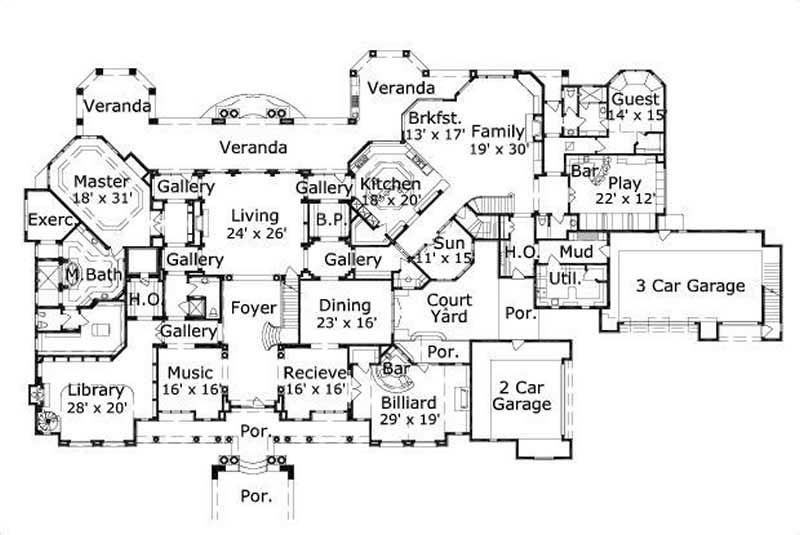 Floor Plan First Story of Luxury Plan #156-1754