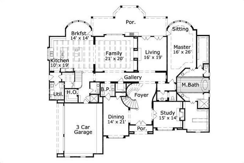 Floor Plan First Story of Luxury Plan #156-1755