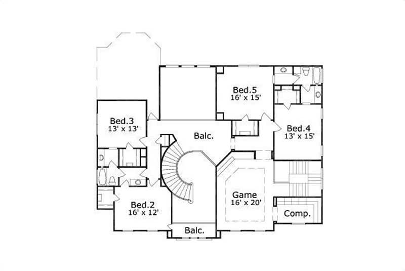 Floor Plan Second Story of Luxury Plan #156-1756
