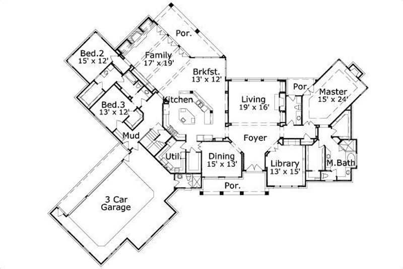 Floor Plan First Story of Country Plan #156-1757