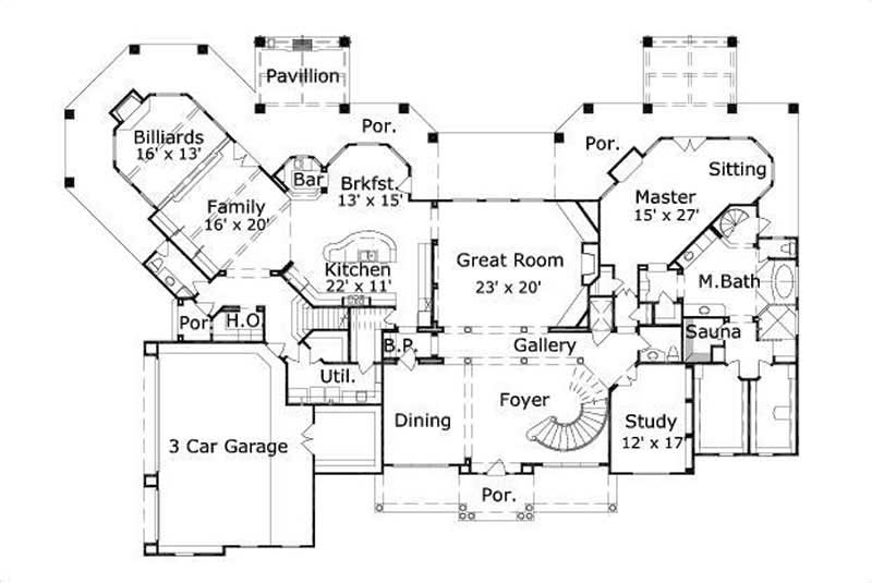 Floor Plan First Story of Luxury Plan #156-1758