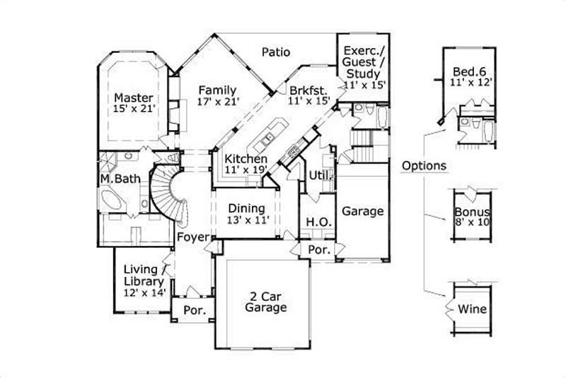 Floor Plan First Story of Mediterranean Plan #156-1761