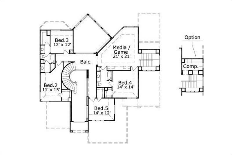Floor Plan Second Story of Mediterranean Plan #156-1761