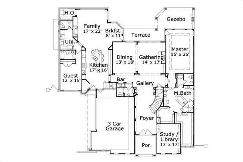 Floor Plan First Story of Luxury Plan #156-1764