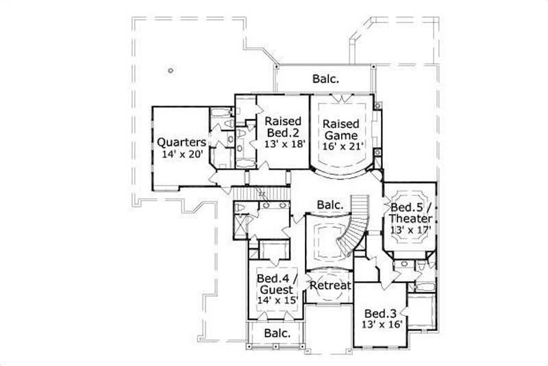 Floor Plan Second Story of Luxury Plan #156-1764