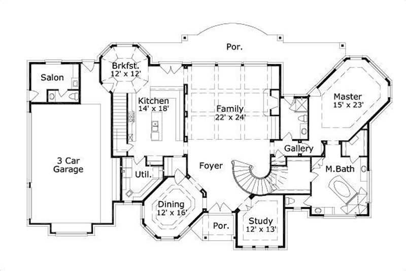 Floor Plan First Story of Luxury Plan #156-1765