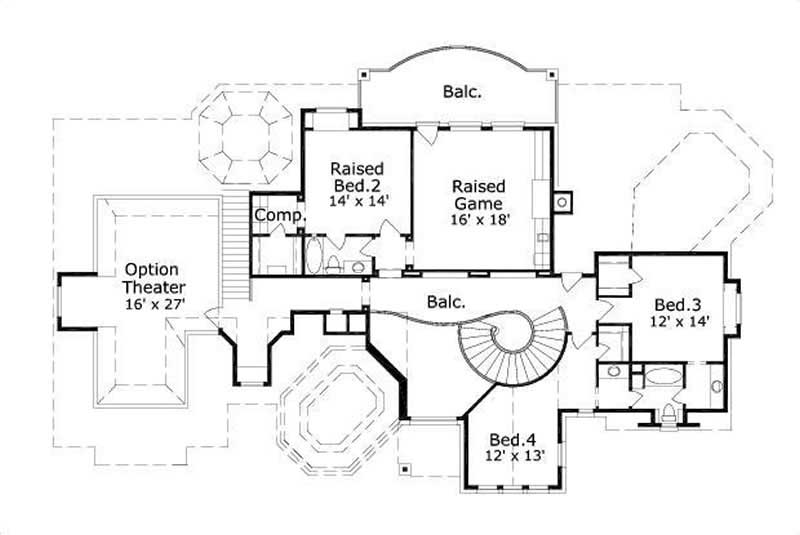 Floor Plan Second Story of Luxury Plan #156-1765