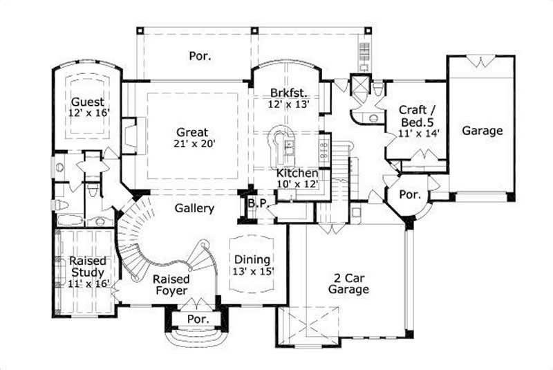Floor Plan First Story of Mediterranean Plan #156-1766