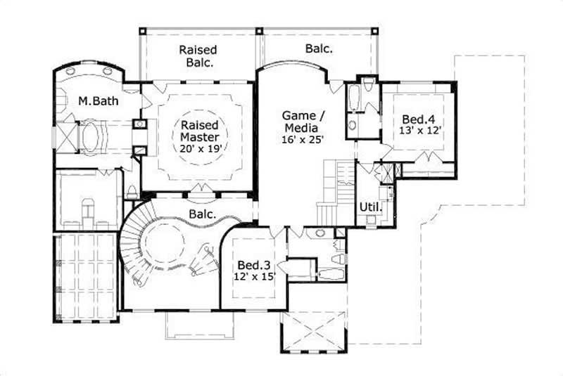 Floor Plan Second Story of Mediterranean Plan #156-1766