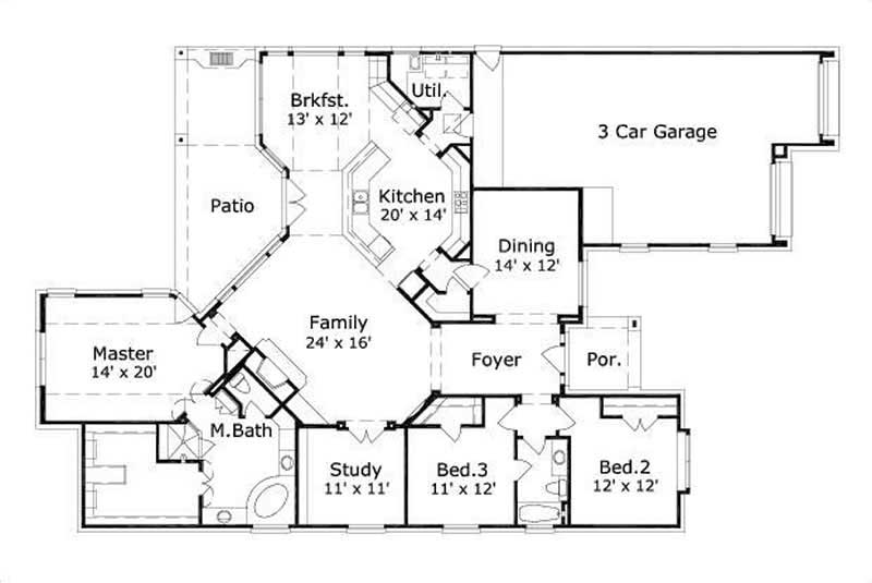 Floor Plan First Story of Ranch Plan #156-1768
