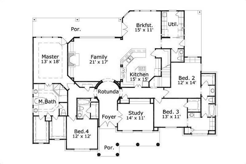 Floor Plan First Story of Luxury Plan #156-1769