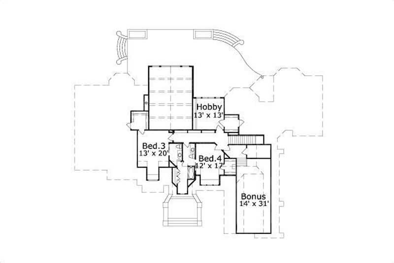 Floor Plan Second Story of Spanish Plan #156-1771