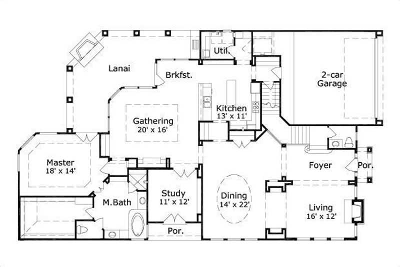 Floor Plan First Story of Country Plan #156-1773