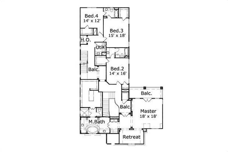 Floor Plan Second Story of Country Plan #156-1778