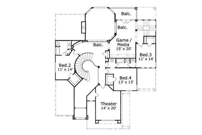 Floor Plan Second Story of Luxury Plan #156-1780