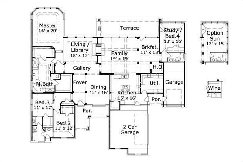 Floor Plan First Story of Luxury Plan #156-1782