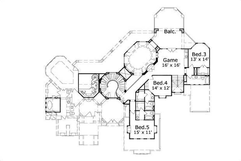 Floor Plan Second Story of Spanish Plan #156-1783