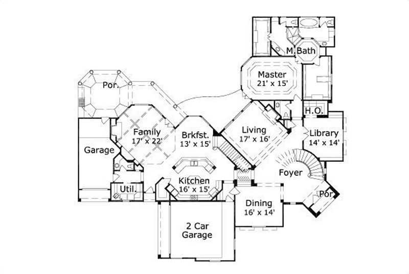 Floor Plan First Story of Spanish Plan #156-1786