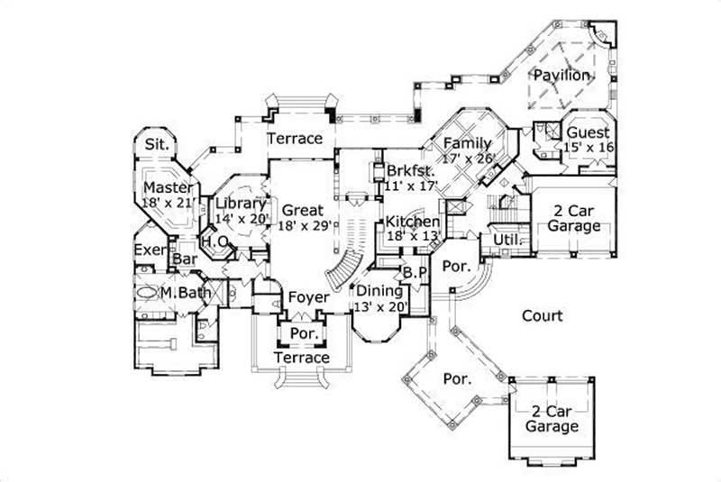 Floor Plan First Story of Spanish Plan #156-1787