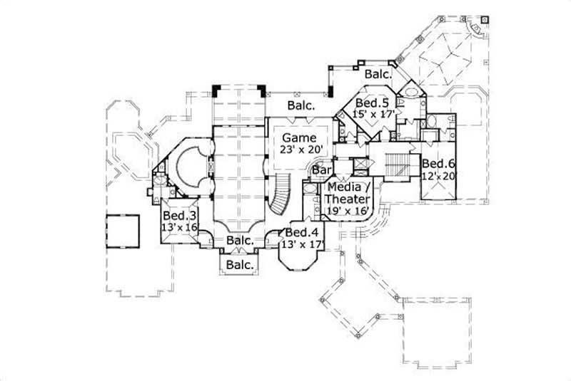 Floor Plan Second Story of Spanish Plan #156-1787