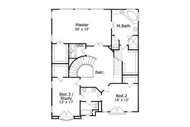 Floor Plan Second Story of Mediterranean Plan #156-1788