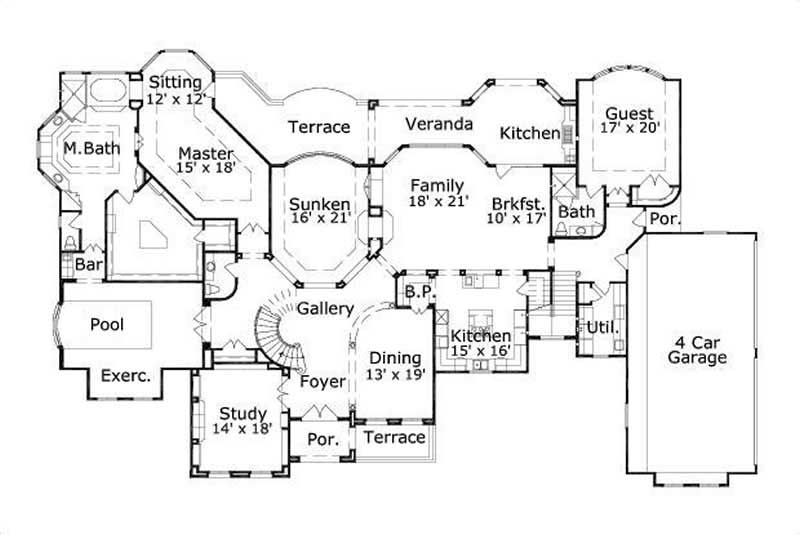 Floor Plan First Story of Mediterranean Plan #156-1789