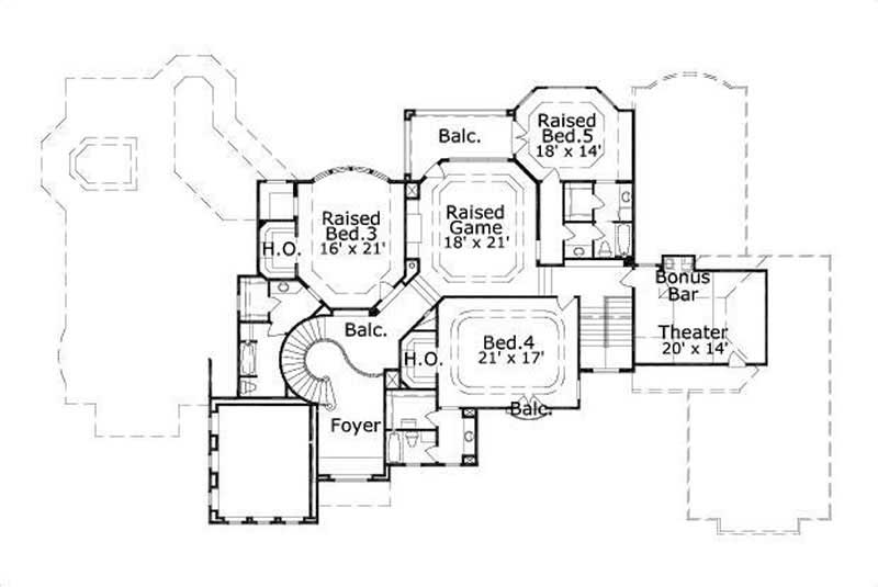 Floor Plan Second Story of Mediterranean Plan #156-1789