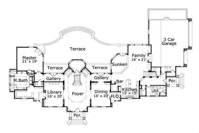 Floor Plan First Story of Luxury Plan #156-1791