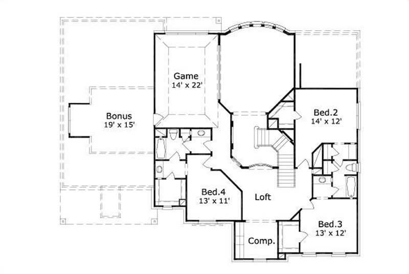 Floor Plan Second Story of Country Plan #156-1792