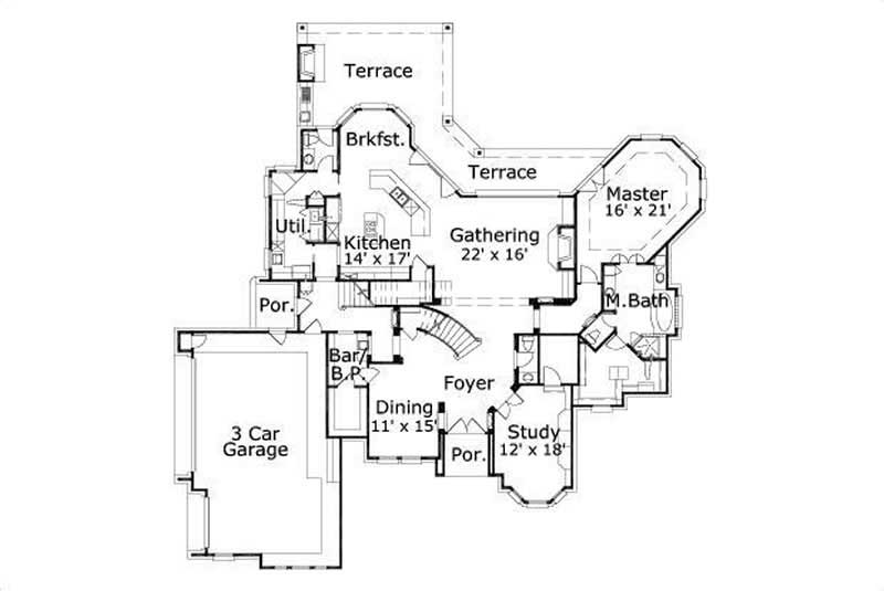 Floor Plan First Story of Country Plan #156-1793