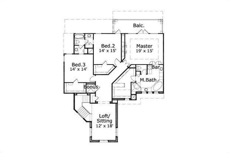 Floor Plan Third Story of Coastal Plan #156-1794
