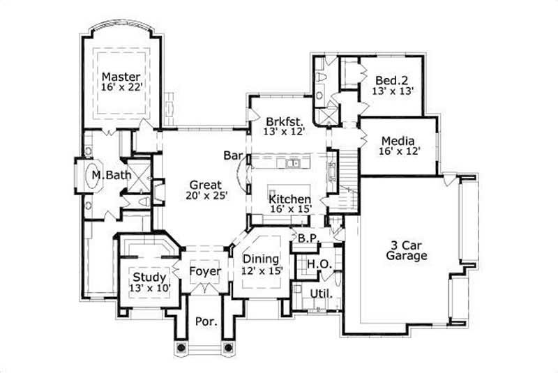 Floor Plan First Story of Luxury Plan #156-1797