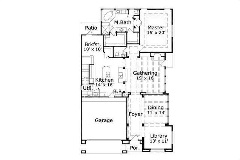 Floor Plan First Story of Spanish Plan #156-1798