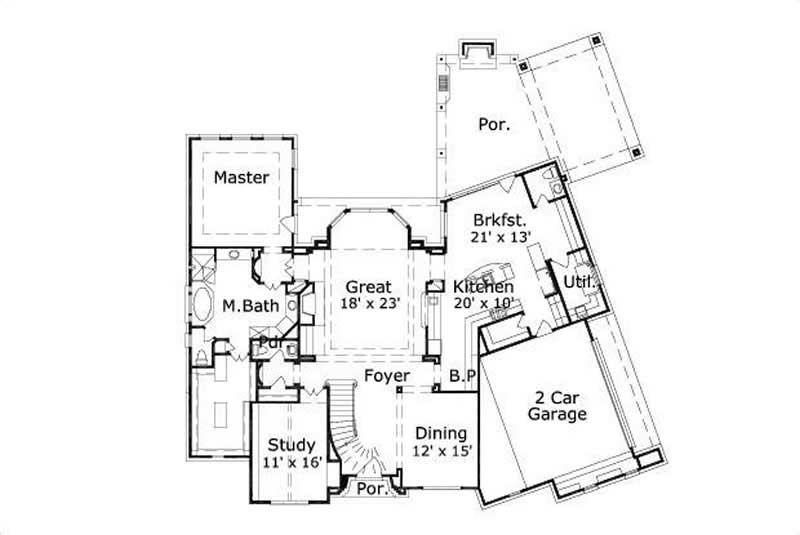 Floor Plan First Story of Country Plan #156-1799