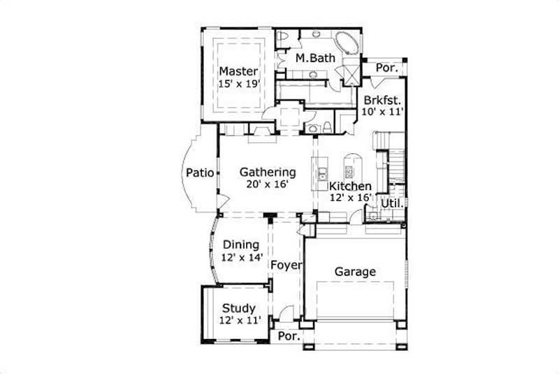 Floor Plan First Story of Spanish Plan #156-1802