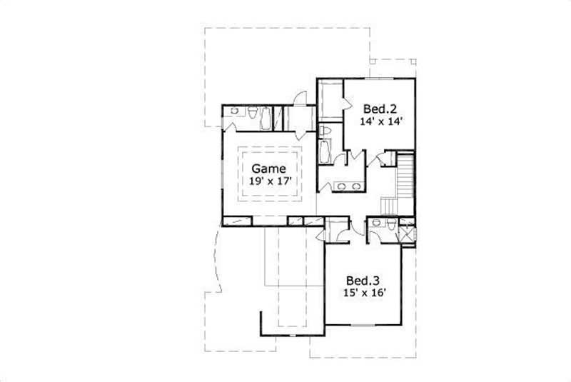 Floor Plan Second Story of Spanish Plan #156-1802