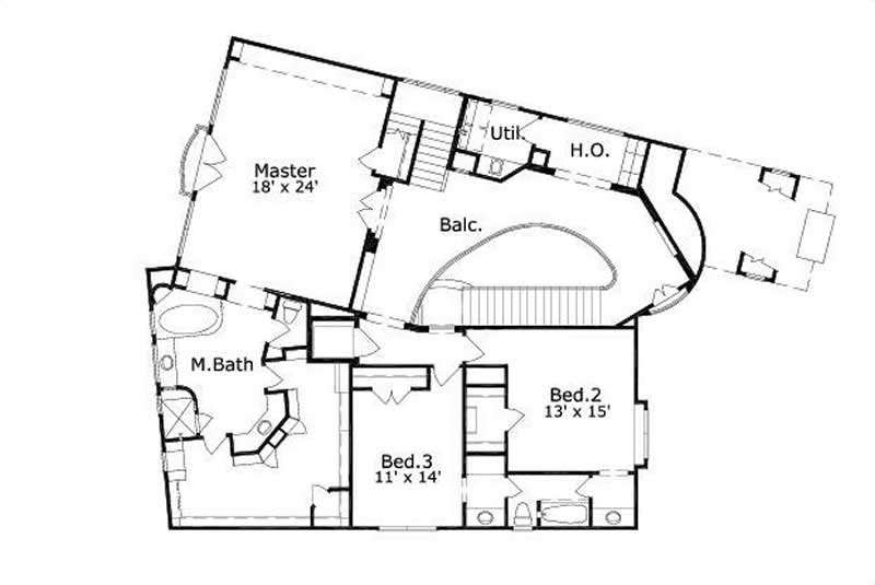 Floor Plan Second Story of Luxury Plan #156-1803