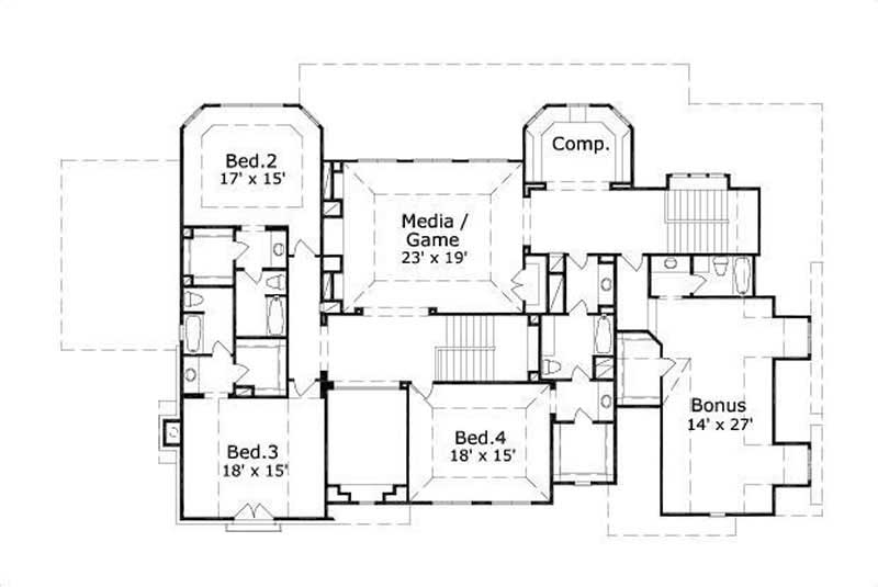Upper Level of Traditional Plan #156-1804