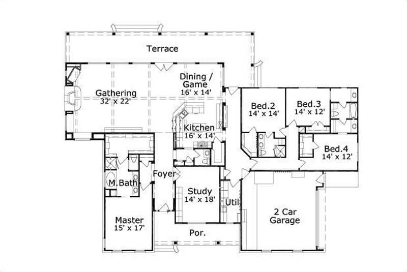 Floor Plan First Story of Country Plan #156-1807