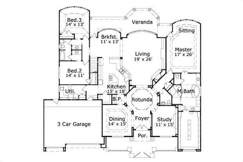 Floor Plan First Story of Mediterranean Plan #156-1809