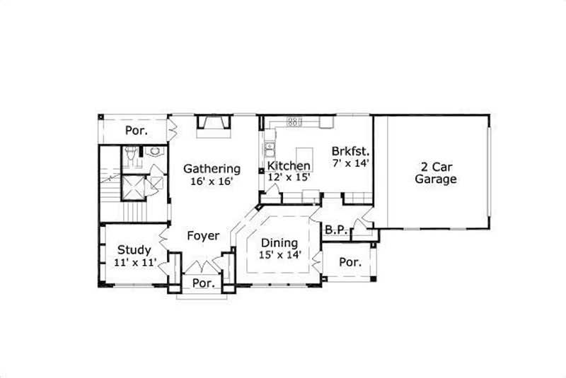 Floor Plan First Story of Spanish Plan #156-1810