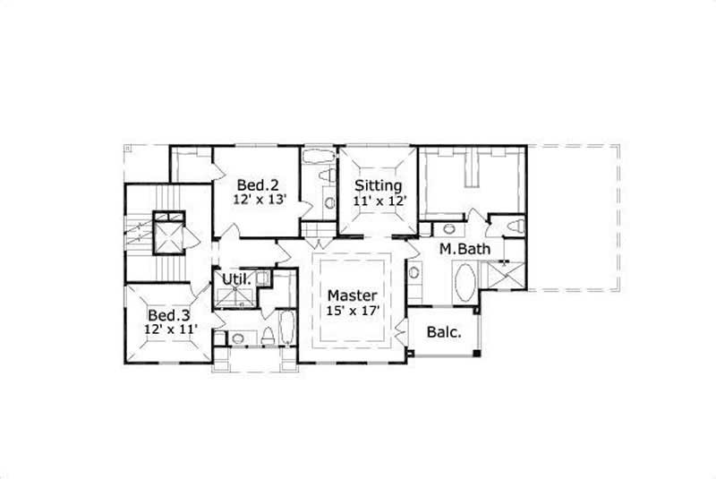 Floor Plan Second Story of Spanish Plan #156-1810